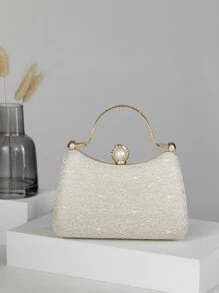 迷你手持奢华优雅蕾丝珍珠水钻盒形晚装包、婚礼手拿包