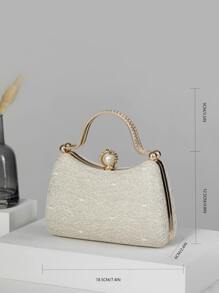 迷你手持奢华优雅蕾丝珍珠水钻盒形晚装包、婚礼手拿包