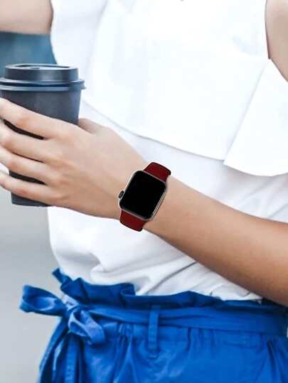 1pc Wine Rood Silicone Horloge Compatible Apple As Students Returning To School view 2