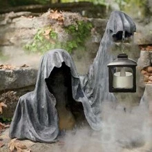 1 Miếng Reaper Với Đèn lồng Đồ trang trí Cho Halloween , Nhựa Điêu khắc Con ma Tượng Đồ trang trí - màu đen - Xem 1