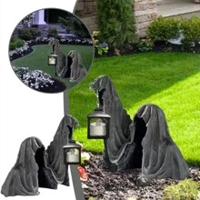 1 Miếng Reaper Với Đèn lồng Đồ trang trí Cho Halloween , Nhựa Điêu khắc Con ma Tượng Đồ trang trí - màu đen - Xem 2
