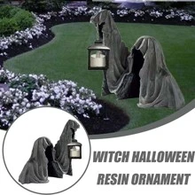 1 Miếng Reaper Với Đèn lồng Đồ trang trí Cho Halloween , Nhựa Điêu khắc Con ma Tượng Đồ trang trí - màu đen - Xem 4