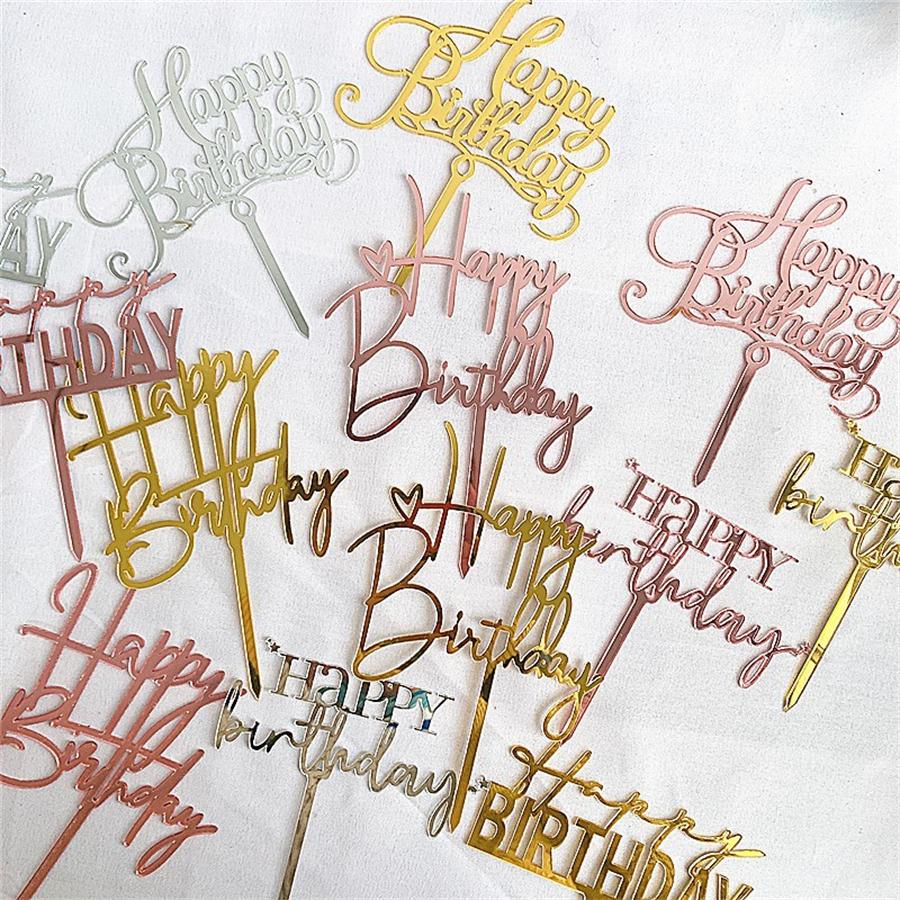 Joyeux Anniversaire Cake Toppers Acrylique Strass Gâteau Picks Insérer