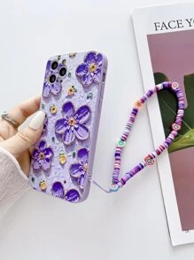 Floral Pattern Phone Case With Lanyard,International Version, Not The Domestic Version - Multicolor - View 4