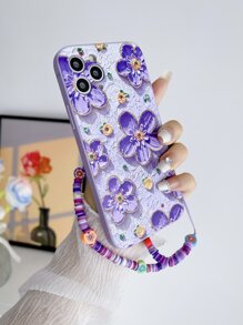 Floral Pattern Phone Case With Lanyard,International Version, Not The Domestic Version - Multicolor - View 3