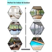 1 件装橡胶扫帚地毯耙子带橡胶刮刀长柄适用于宠物毛发去除器扫帚适用于绒毛地毯硬木地板无划痕 - 白色 - 查看 3