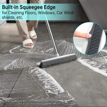 1 件装橡胶扫帚地毯耙子带橡胶刮刀长柄适用于宠物毛发去除器扫帚适用于绒毛地毯硬木地板无划痕 - 白色 - 查看 5