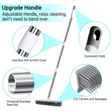 1 件装橡胶扫帚地毯耙子带橡胶刮刀长柄适用于宠物毛发去除器扫帚适用于绒毛地毯硬木地板无划痕 - 白色 - 查看 4
