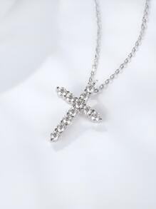 ELSEDES 1入組時尚&優雅S925純銀交叉造型吊墜項鍊帶發亮的方晶鋯石石頭,精美設計適用於女性日常&節日