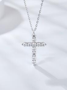 ELSEDES 1入組時尚&優雅S925純銀交叉造型吊墜項鍊帶發亮的方晶鋯石石頭,精美設計適用於女性日常&節日