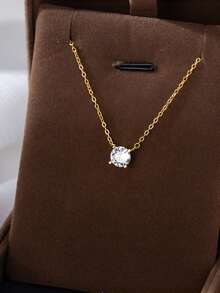 1入組簡約風S925純銀經典款式吊墜項鍊鑲嵌帶發亮的方晶鋯石,優雅和豪華適用於女性日常和辦公穿
