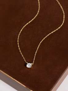 1入組簡約風S925純銀經典款式吊墜項鍊鑲嵌帶發亮的方晶鋯石,優雅和豪華適用於女性日常和辦公穿