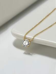 1入組簡約風S925純銀經典款式吊墜項鍊鑲嵌帶發亮的方晶鋯石,優雅和豪華適用於女性日常和辦公穿