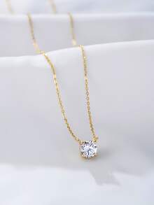 1入組簡約風S925純銀經典款式吊墜項鍊鑲嵌帶發亮的方晶鋯石,優雅和豪華適用於女性日常和辦公穿