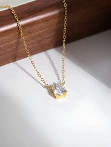 1入組簡約風S925純銀經典款式吊墜項鍊鑲嵌帶發亮的方晶鋯石,優雅和豪華適用於女性日常和辦公穿