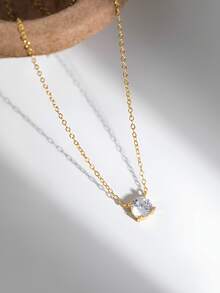 1入組簡約風S925純銀經典款式吊墜項鍊鑲嵌帶發亮的方晶鋯石,優雅和豪華適用於女性日常和辦公穿