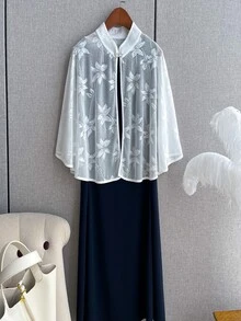 1入組女性彩色印花玻璃纱线圍巾披肩時尚薄圍裹合適的適用於日常使用 - 白色 - 查看 2