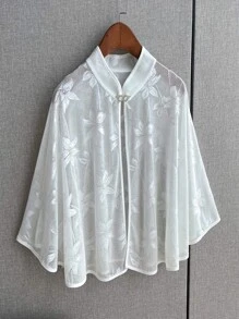 1入組女性彩色印花玻璃纱线圍巾披肩時尚薄圍裹合適的適用於日常使用 - 白色 - 查看 1