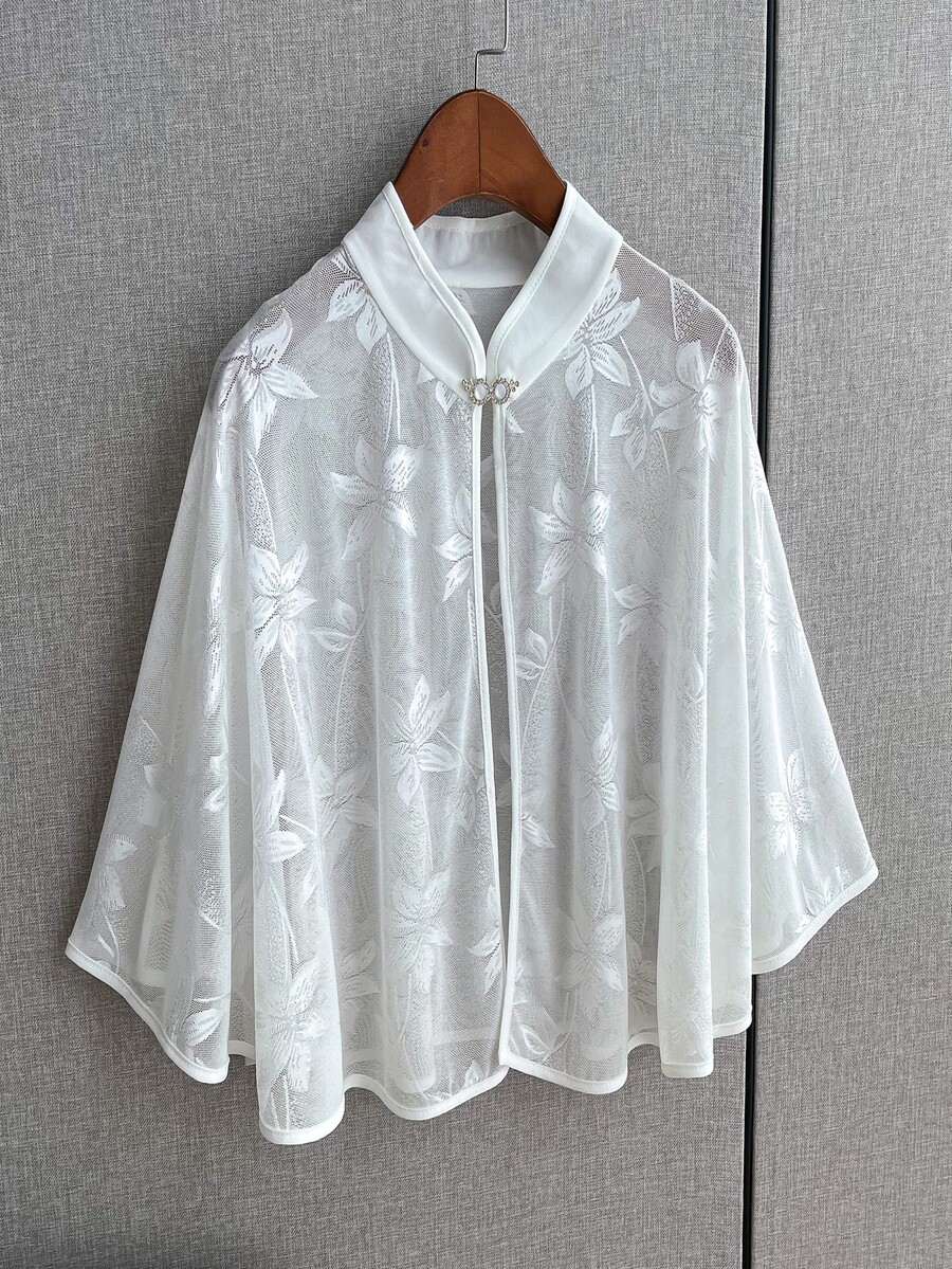 1入組女性彩色印花玻璃纱线圍巾披肩時尚薄圍裹合適的適用於日常使用 - 白色 - 查看 1