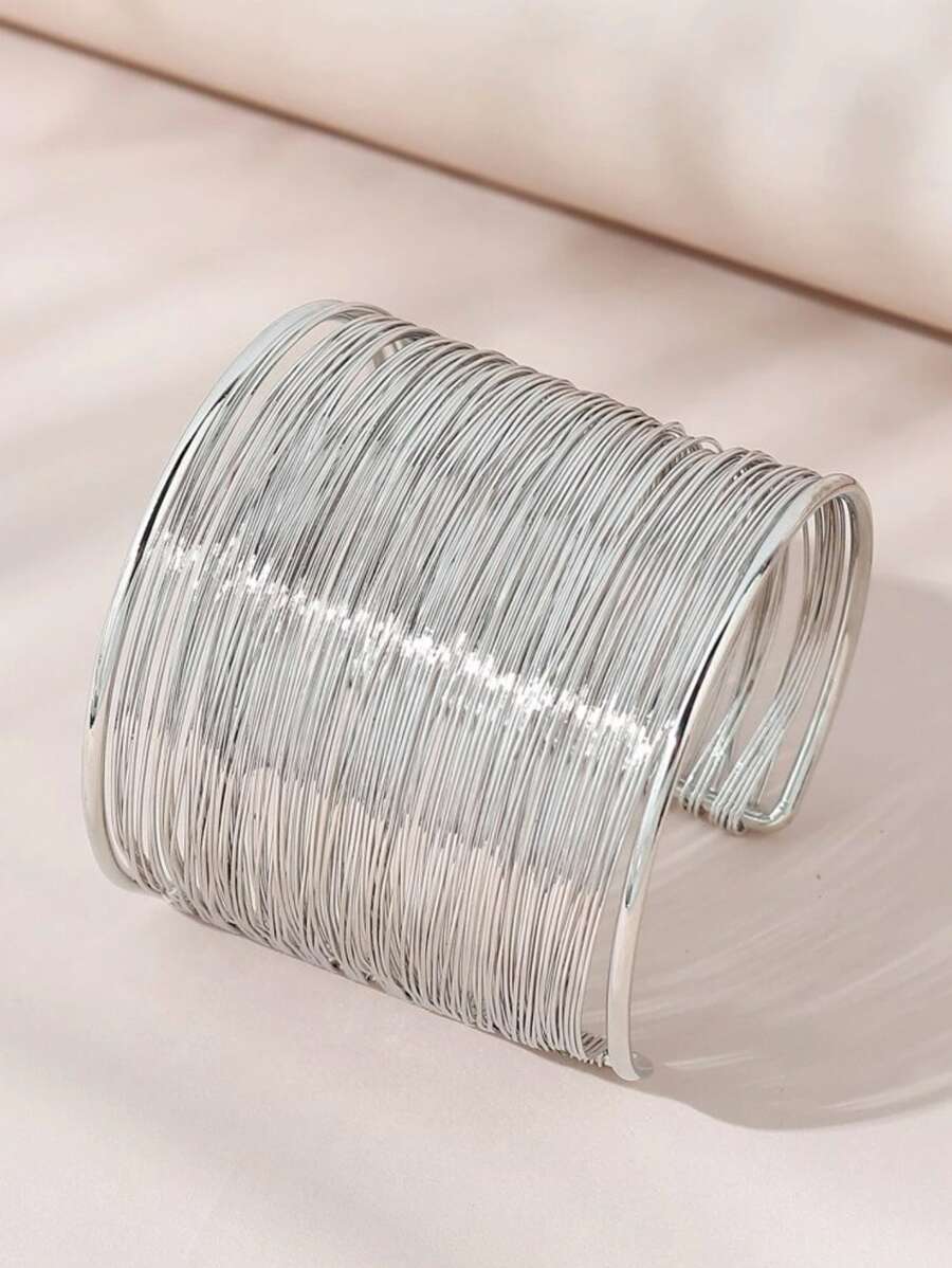 歐美經典流行高端奢華女士扭結鐵金屬絲和鐵合金手鐲,銀顏色 - 銀色 - 查看 1