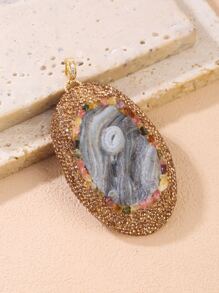 1入組時尚天然水晶水鑽細節橢圓形吊墜DIY首飾製作 - 彩色 - 查看 1