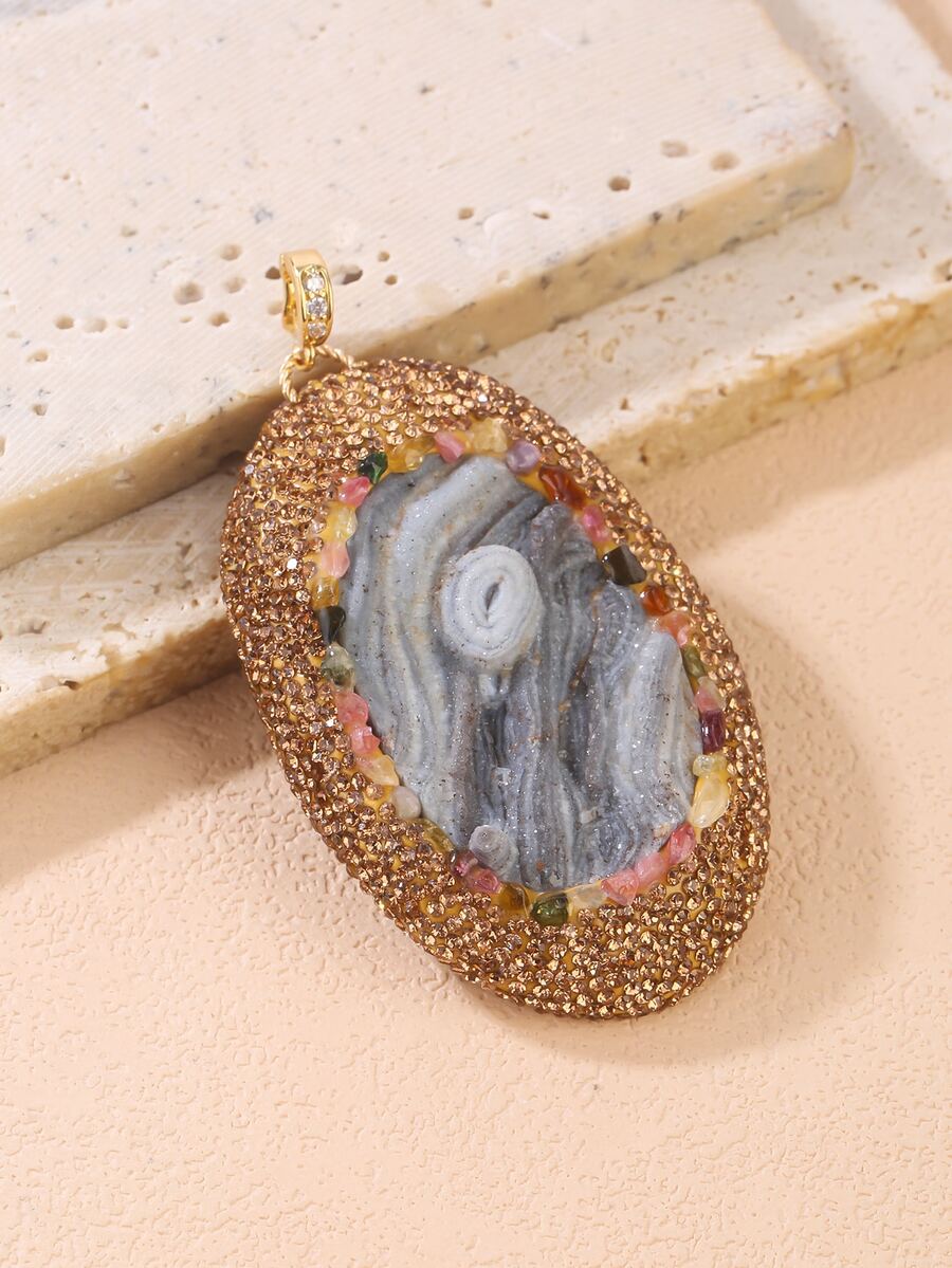 1入組時尚天然水晶水鑽細節橢圓形吊墜DIY首飾製作 - 彩色 - 查看 1