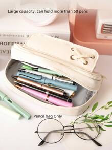 1個米色大容量筆袋 - 便攜式化妝包,適合辦公室和學校用品的禮物,適用於青少年,男孩,女孩,男人,女人 - 成人文具組織者 - 米色 - 查看 5