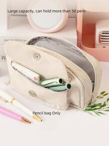 1個米色大容量筆袋 - 便攜式化妝包,適合辦公室和學校用品的禮物,適用於青少年,男孩,女孩,男人,女人 - 成人文具組織者 - 米色 - 查看 6