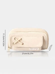 1個米色大容量筆袋 - 便攜式化妝包,適合辦公室和學校用品的禮物,適用於青少年,男孩,女孩,男人,女人 - 成人文具組織者 - 米色 - 查看 2