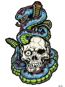 1 hoja Pegatina tatuaje esqueleto & con patrón de serpiente - Multicolor - Ver 2