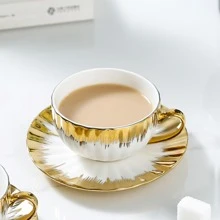 1set/box 100ml 6pcs Cup & 6pcs Saucer Ceramic Coated Gold Coffee Cup Set - Gold - View 2