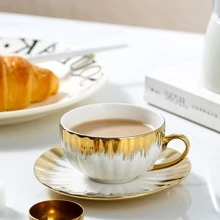 1set/box 100ml 6pcs Cup & 6pcs Saucer Ceramic Coated Gold Coffee Cup Set - Gold - View 3