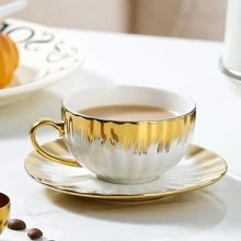 1set/box 100ml 6pcs Cup & 6pcs Saucer Ceramic Coated Gold Coffee Cup Set - Gold - View 4