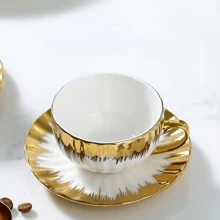 1set/box 100ml 6pcs Cup & 6pcs Saucer Ceramic Coated Gold Coffee Cup Set - Gold - View 5