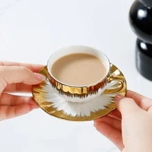 1set/box 100ml 6pcs Cup & 6pcs Saucer Ceramic Coated Gold Coffee Cup Set - Gold - View 6