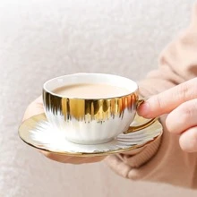 1set/box 100ml 6pcs Cup & 6pcs Saucer Ceramic Coated Gold Coffee Cup Set - Gold - View 7