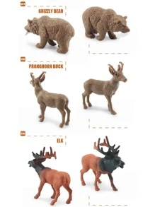 12入組模擬北美野生動物塑膠模型,包含灰熊、羚羊、麋鹿、野牛、大角羊、浣熊,適合3歲以上兒童科學教育和認知,生日禮物