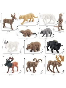 12入組模擬北美野生動物塑膠模型,包含灰熊、羚羊、麋鹿、野牛、大角羊、浣熊,適合3歲以上兒童科學教育和認知,生日禮物