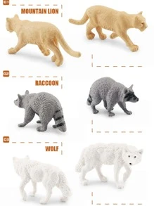 12入組模擬北美野生動物塑膠模型,包含灰熊、羚羊、麋鹿、野牛、大角羊、浣熊,適合3歲以上兒童科學教育和認知,生日禮物