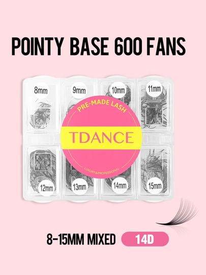TDANCE 14D Mixed Length 8-15MM Handmade Pre-Made Bulk Lashes, Pointed Base, 600 Strands/Cluster, Lash Clusters, Individual Lashes, False Eyelashes