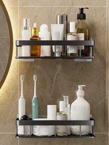 1 chiếc kệ đựng đồ nhà tắm gắn tường không cần khoan, kệ đựng đồ trong phòng tắm, kệ đựng đồ dùng nhà tắm bằng thép không gỉ có giác hút, kệ sắp xếp đồ dùng nhà vệ sinh. Kệ đựng đồ gắn tường cho phòng tắm. Kệ phòng tắm không cần khoan, kệ đựng đồ gắn tường, kệ đựng dầu gội, dầu xả, mỹ phẩm. Phụ kiện phòng tắm. - màu đen - Xem 2