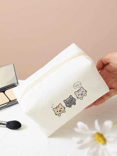 猫咪图案八角形天鹅绒化妆包 化妆包 化妆品收纳包 化妆袋 盥洗包 洗漱包 适用于旅行浴室 大学宿舍 适合女孩女士妈妈妈妈情人节礼物 情人节礼物 女性礼物 女孩礼物 女友礼物 化妆包