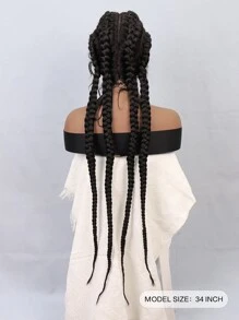 合成耐熱多股編織蕾絲假髮 13*13*1 長辮子頭髮 36 英寸黑色日常用於女性自然外觀優質合成柔軟初學者友好假髮 - 黑色 - 查看 9