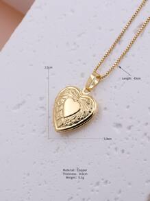 KEJIALAI 新款北欧风格复古蕾丝镂空心形丝带照片盒吊坠照片项链铜相册盒项链女式珠宝情人节