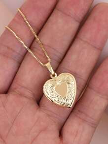 KEJIALAI 新款北欧风格复古蕾丝镂空心形丝带照片盒吊坠照片项链铜相册盒项链女式珠宝情人节