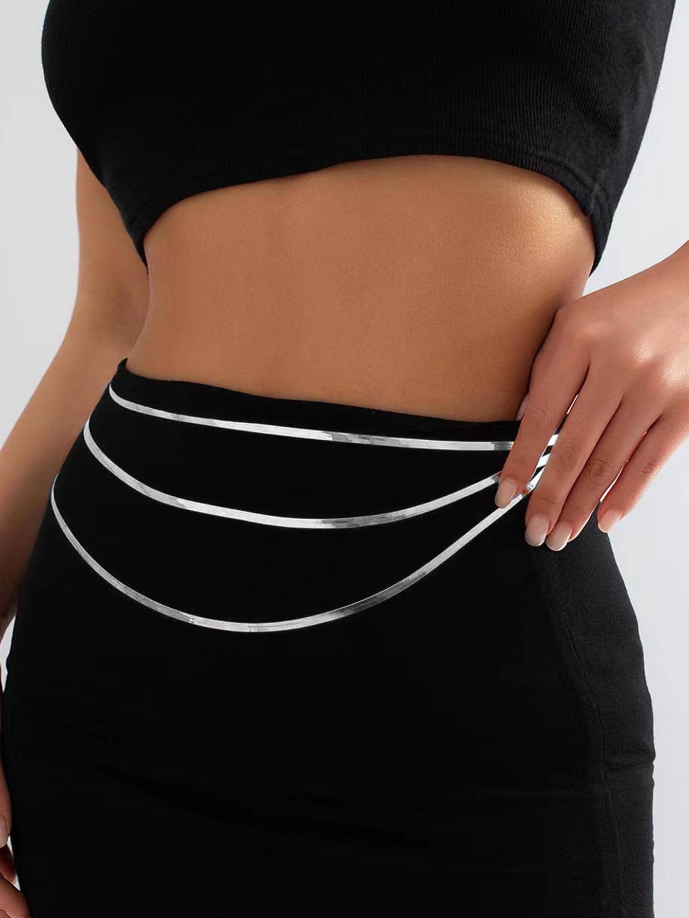 1pc European & American Simple Three Layers Metal Snake Chain Waist Chain Sexy Halloween Summer, School Fall, Autumn, Halloween