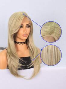 Tóc giả ren T-Part chịu nhiệt tổng hợp 13*4.5*1 Tóc sóng dài 22 inch Màu vàng Dùng hàng ngày cho phụ nữ Tóc giả mềm mại tổng hợp chất lượng tốt, thân thiện với người mới bắt đầu - Màu vàng - Xem 3