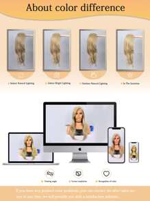 Tóc giả ren T-Part chịu nhiệt tổng hợp 13*4.5*1 Tóc sóng dài 22 inch Màu vàng Dùng hàng ngày cho phụ nữ Tóc giả mềm mại tổng hợp chất lượng tốt, thân thiện với người mới bắt đầu - Màu vàng - Xem 6