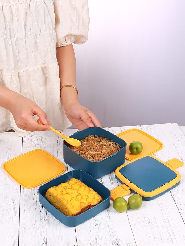1pc Doublelayer portable lunch box with cover lunch box Office worker