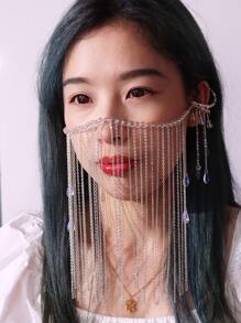 1pc Silver Color Fancy Face Veil & Ear Hook Jewelry For Women - Silver - View 1